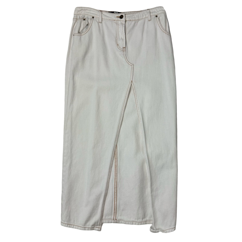 Lioness Barbie Split Cream White Denim Maxi Skirt Women's L - Picture 2 of 10